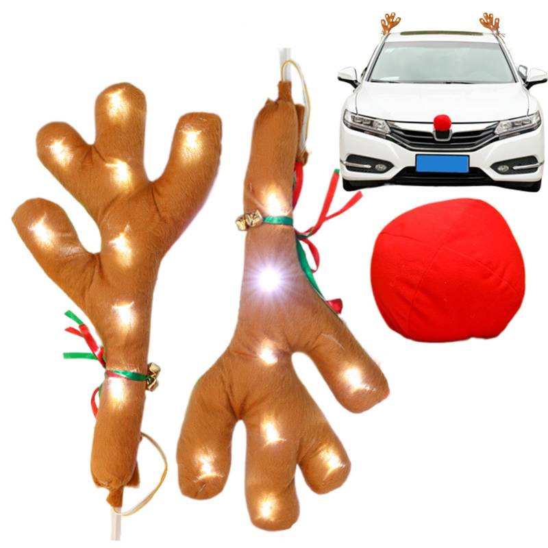 Weihnachtsauto Dekoration, Weihnachtsbaumholz, Rentierauto Kit, Truck-Holzdekoration, Urlaubsauto Zubehör, Elchholz und Nasendekoration für Auto, ca von Vriusi