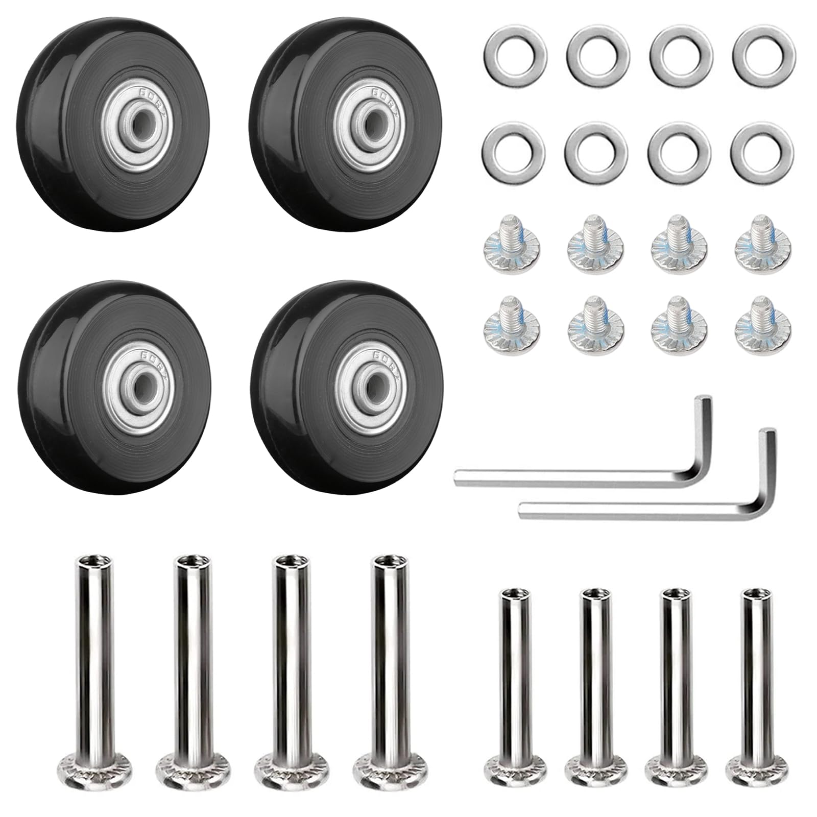 Vueinrg 4 Stück Kofferrollen Ersatzrollen 50mm x 18 mm Koffer Rollen Ersatz Gepäck Ersatzräder Gepäckkoffer Rad Gummi-Lenkrollen Luggage Replacement Wheels mit Achsen Schraubenschlüssel Reparatur Set von Vueinrg