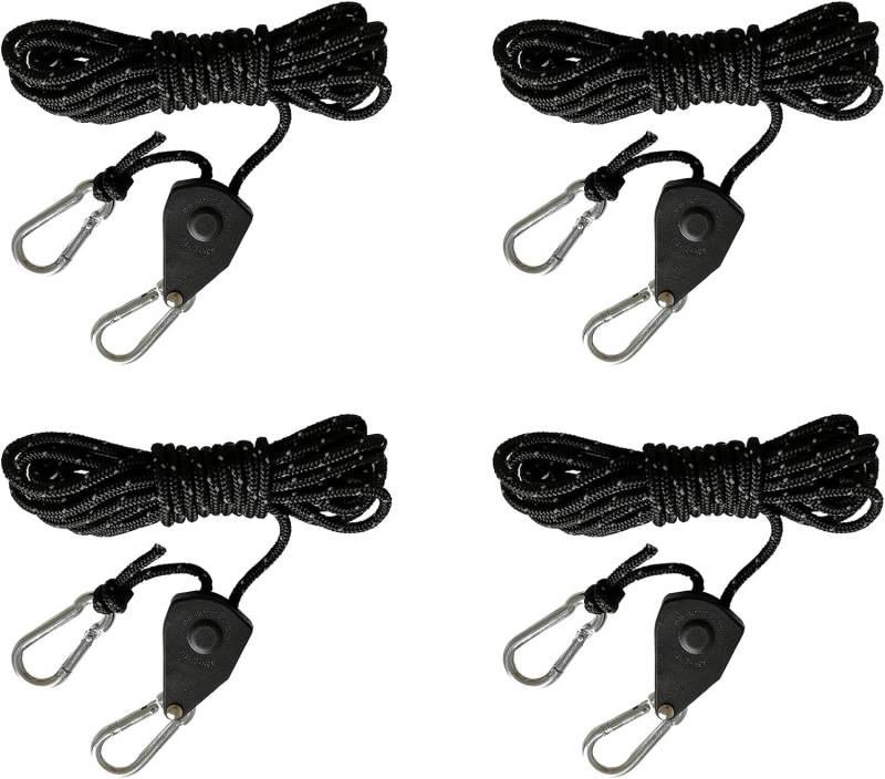 4 Stick Ratchet Hanger,Verstellbarer Seil Ratsche 1/8 Zoll Ratschenseil Seilzugratsche Ratschenhaken Rope Ratchet Hanger mit Haken Für Zimmerpflanzen, Lichter Und Ventilatoren von Vulevirtue