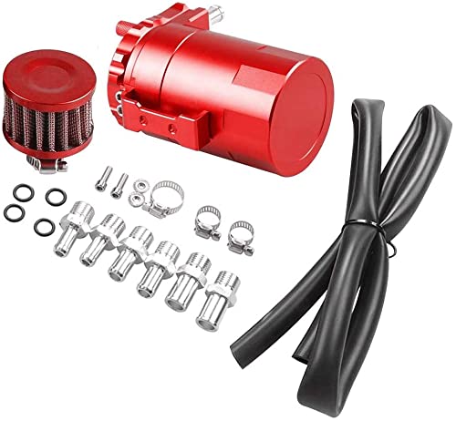 Olauffangbehälter 300 Ml, Öl Catch Tank, Oil Catch Can Aus Aluminium, Ölabscheiderbehälter Mit Luftfilter Filter Schlauch, Universal Aluminiumbehälter Öltankbehälter Für Auto, Motor(Red) von Vusddy