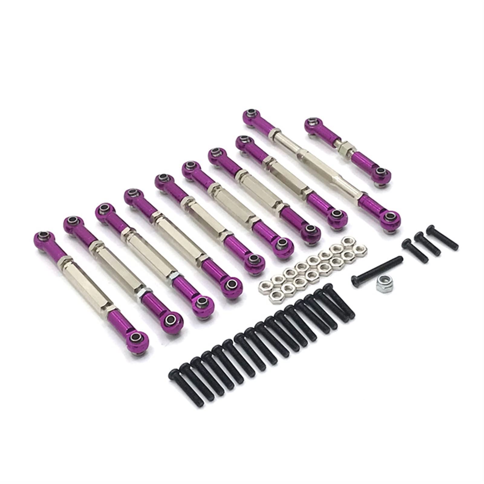 Vuzmode 10 Stück Metall-Upgrade-Teile, for WPL C14 C24 B24 B14 Fernbedienung Auto Metall verstellbare Stange Lenkstange RC-Car-Upgrade-Teile(Purple) von Vuzmode