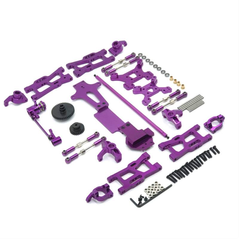 Vuzmode 24 PC, for WLtoys, 1:14 144001 RC Car Full Upgrade Ersatzteile Metall C, for Sitz, Lenkschale, Schwinge, zentrale Antriebswelle, Antriebswelle RC-Car-Upgrade-Teile(Purple) von Vuzmode