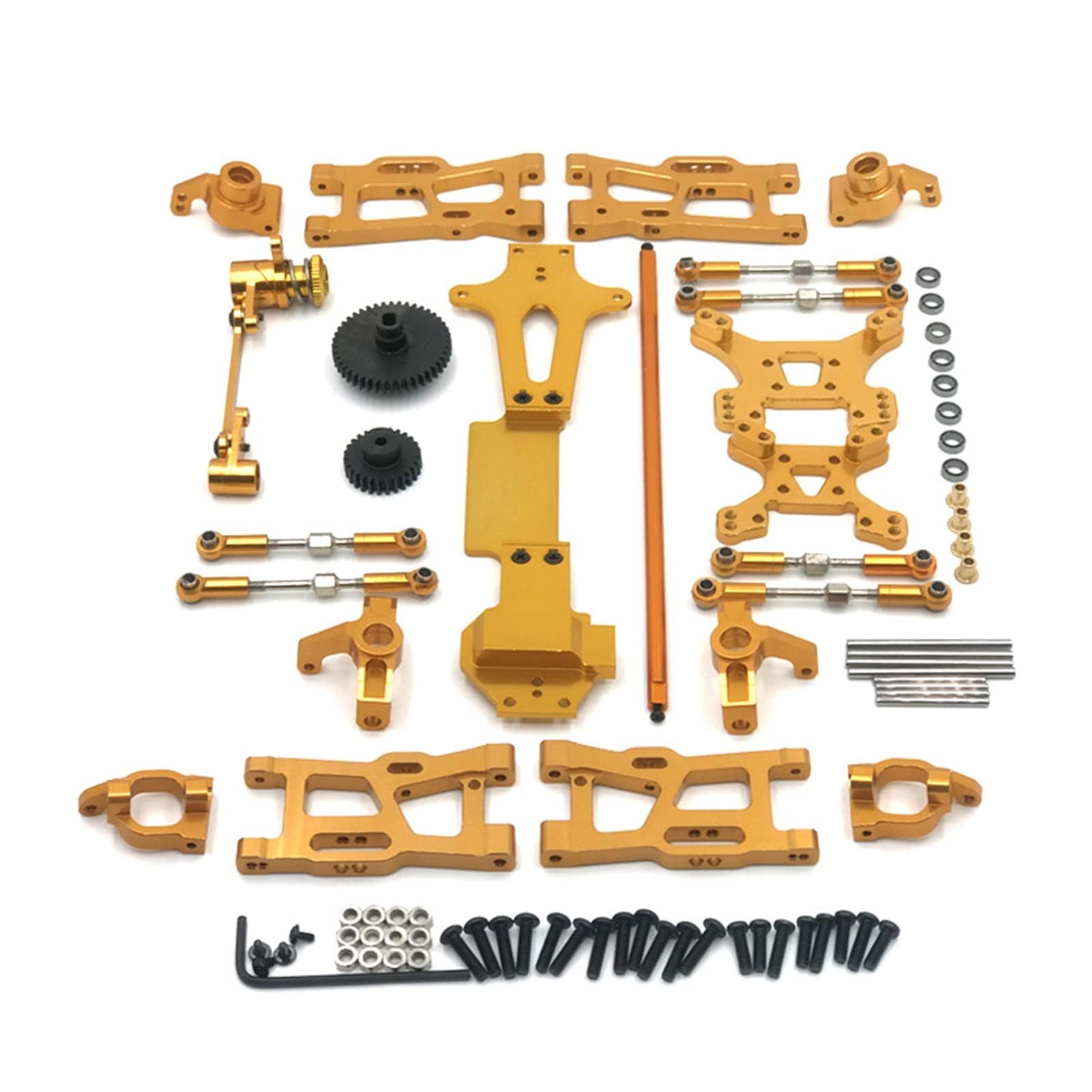 Vuzmode 24 PC Full Upgrade Ersatzteile Metall C, for Sitz, Lenkschalenschwinge, zentrale Antriebswelle, for WLtoys, 1:14 144001 RC Car RC-Car-Upgrade-Teile(Gold) von Vuzmode