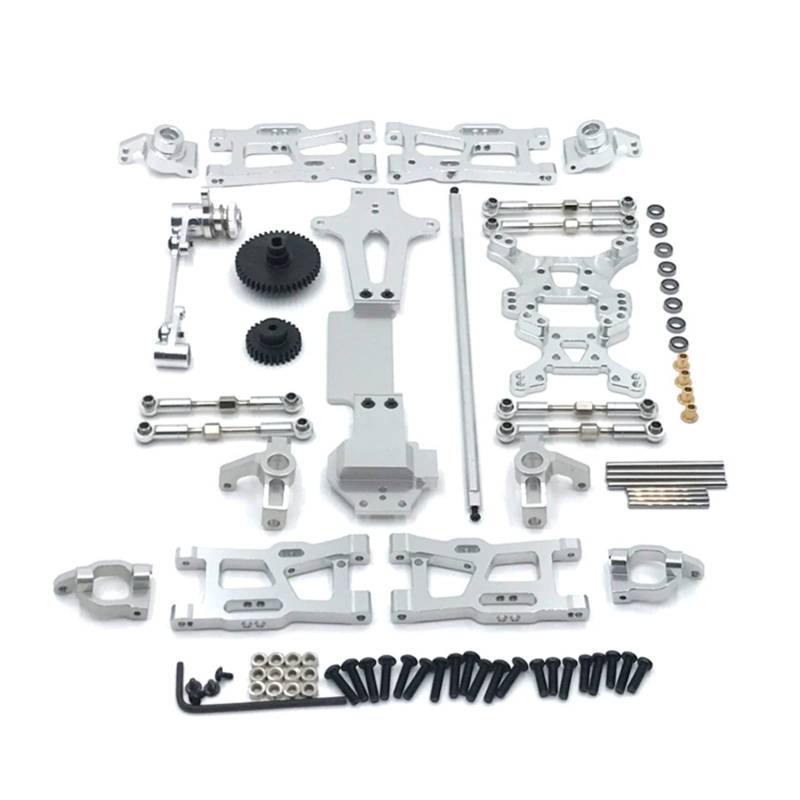 Vuzmode 24 PC Full Upgrade Ersatzteile Metall C, for Sitz, Lenkschalenschwinge, zentrale Antriebswelle, for WLtoys, 1:14 144001 RC Car RC-Car-Upgrade-Teile(Silver) von Vuzmode