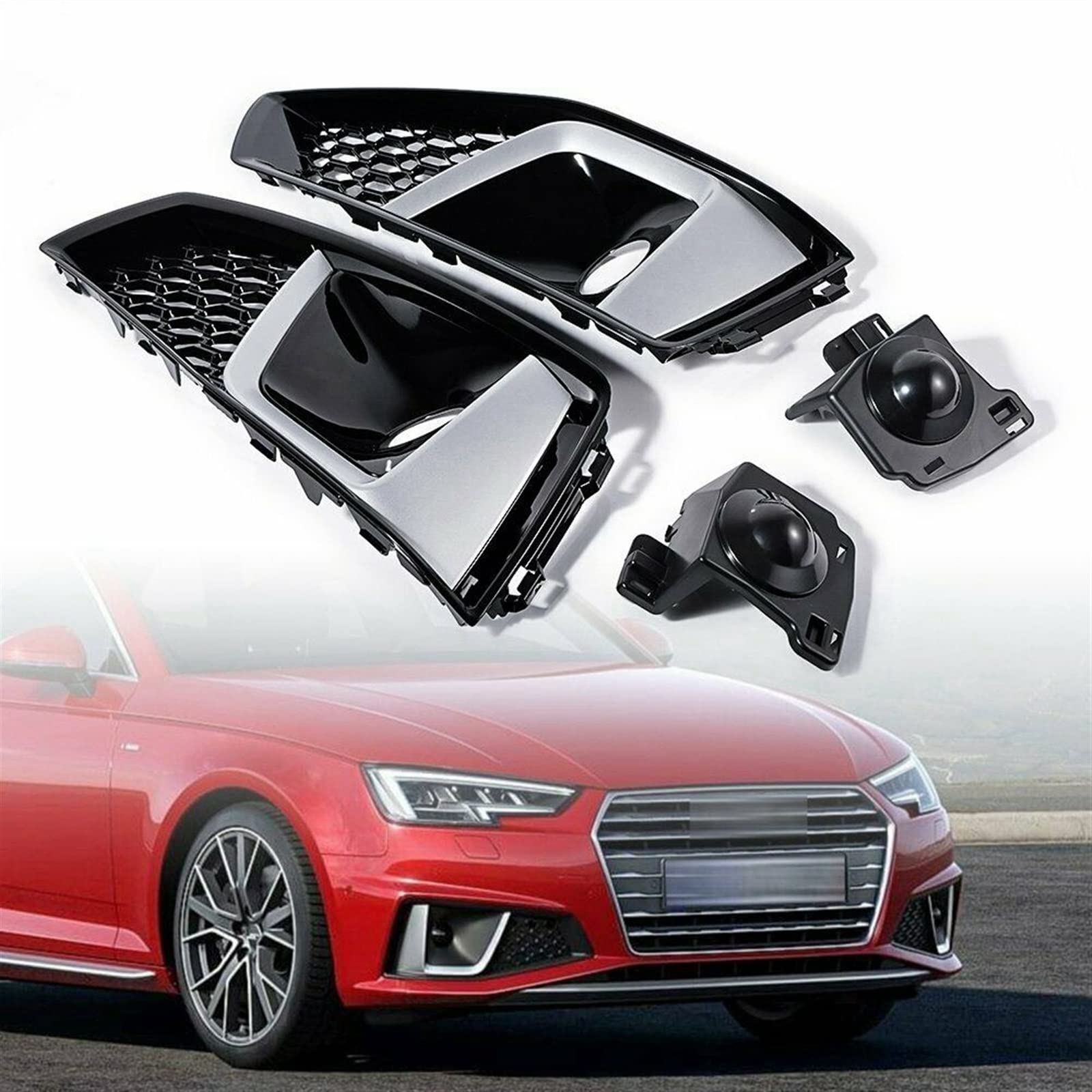 Vuzmode Frontstoßstangengrill-Nebelscheinwerfer-Lampenabdeckung, for Audi, for A4 B9 S4 2019–2020, schwarz 8WD807681J 8WD807682J Abdeckung für Nebelscheinwerfergrill für Autostoßs von Vuzmode