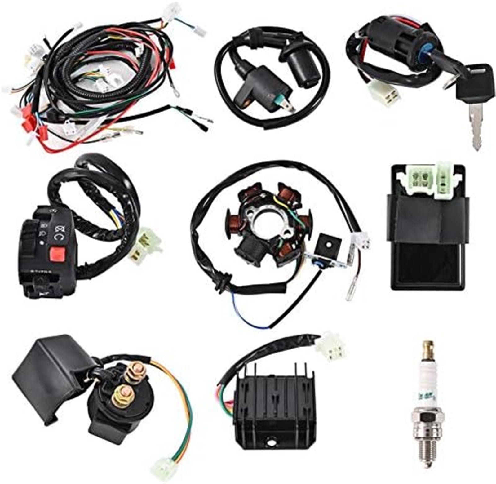 Vuzmode Kompletter Kabelbaumsatz, Elektrik-Kabelbaumbaugruppe mit Vollkupferdraht, Statorregler, Zündschalter, ATV-Schalter, for 4-Takt GY6 125ccm 150ccm Pitbike, Roller, ATV, Quad, Gokart CDI-Zündkit von Vuzmode