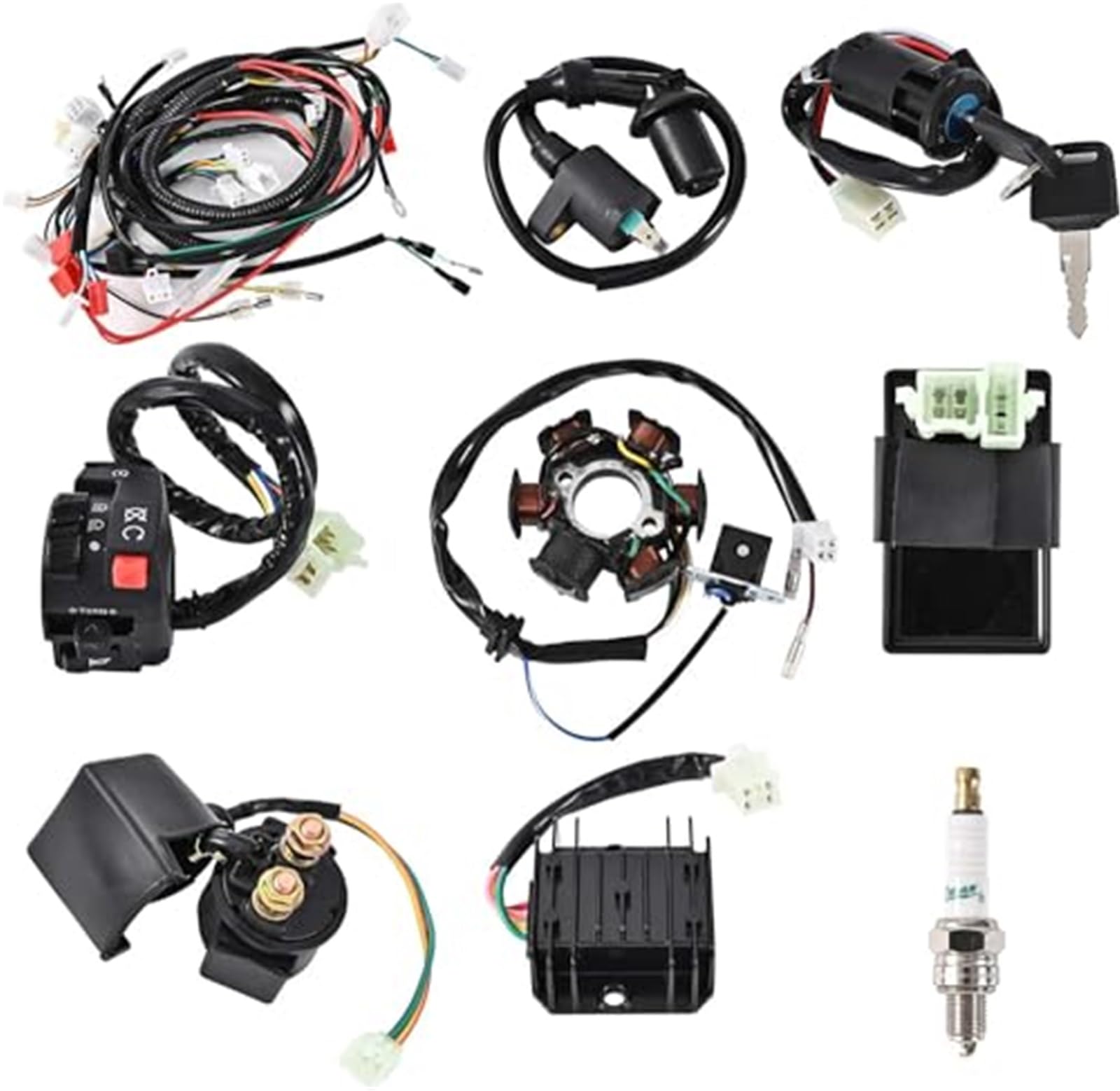 Vuzmode Kompletter Kabelbaumsatz, Elektrik-Kabelbaumbaugruppe mit Vollkupferdraht, Statorregler, Zündschalter, ATV-Schalter, for 4-Takt GY6 125ccm 150ccm Pitbike, Roller, ATV, Quad, Gokart CDI-Zündkit von Vuzmode