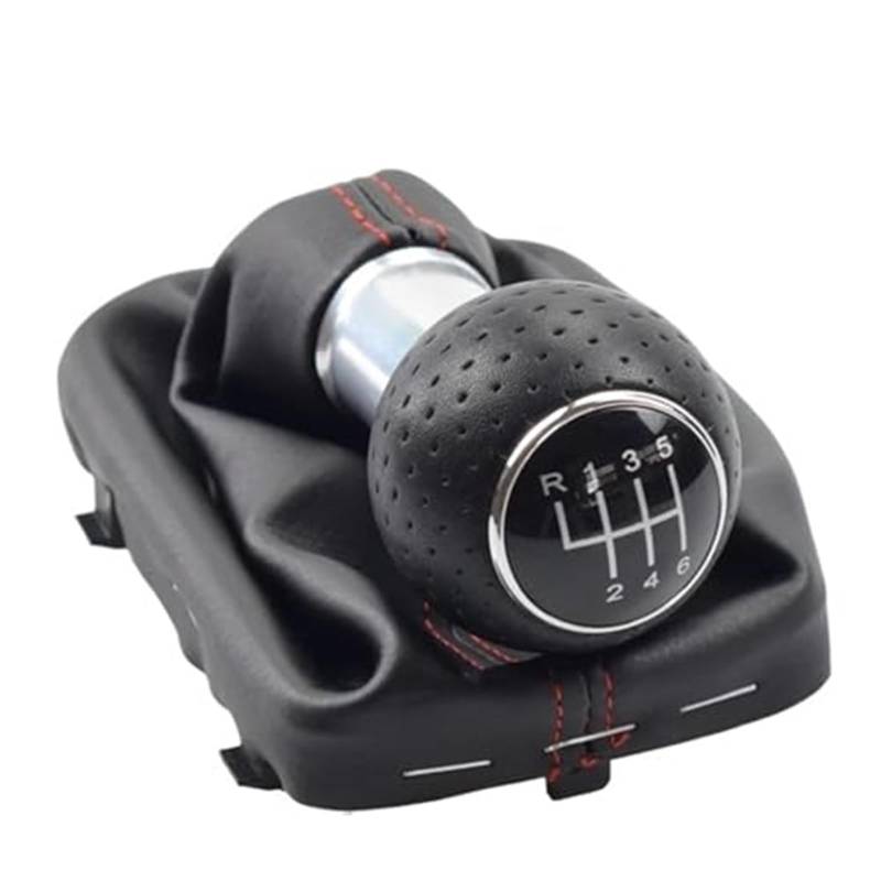 Vuzmode Manuelle Schaltknauf-Abdeckung, for A3 S3 2001–2003, Gamasche, Kofferraum, 5- und 6-Gang-Car-Styling-Gehäusekragen Auto-Schalthebelabdeckung(Black 6 Speed-Silver-Red) von Vuzmode