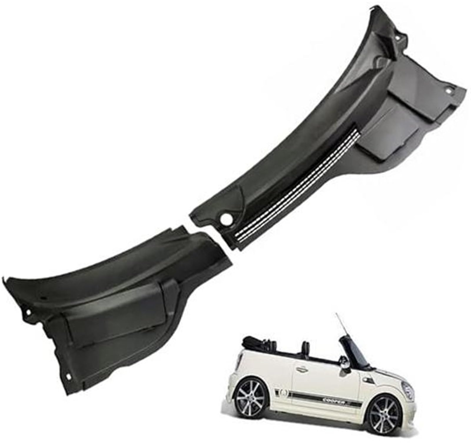 Vuzmode Neue 2-teilige vordere Windschutzscheiben-Abdeckplatte 51132751210, kompatibel mit 2007–2015, for Mini, Cooper R57 R56 R55, Scheibenwischer-Entlüftungsgitter Scheibenwischerarmabdeckung von Vuzmode