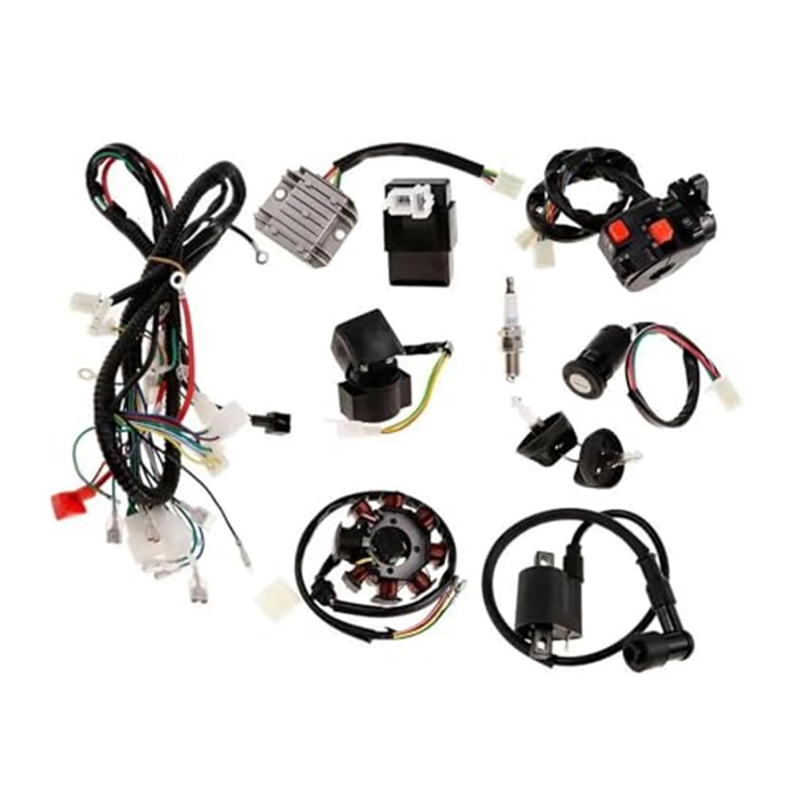 Vuzmode Zündschalter 1 Satz, for 150ccm 250ccm ATV Dirt Bike Magneto Stator Kabelbaum Webstuhl Zündspule Zündkerze Schlüsselschalter Motorradzündungen CDI-Zündkit von Vuzmode