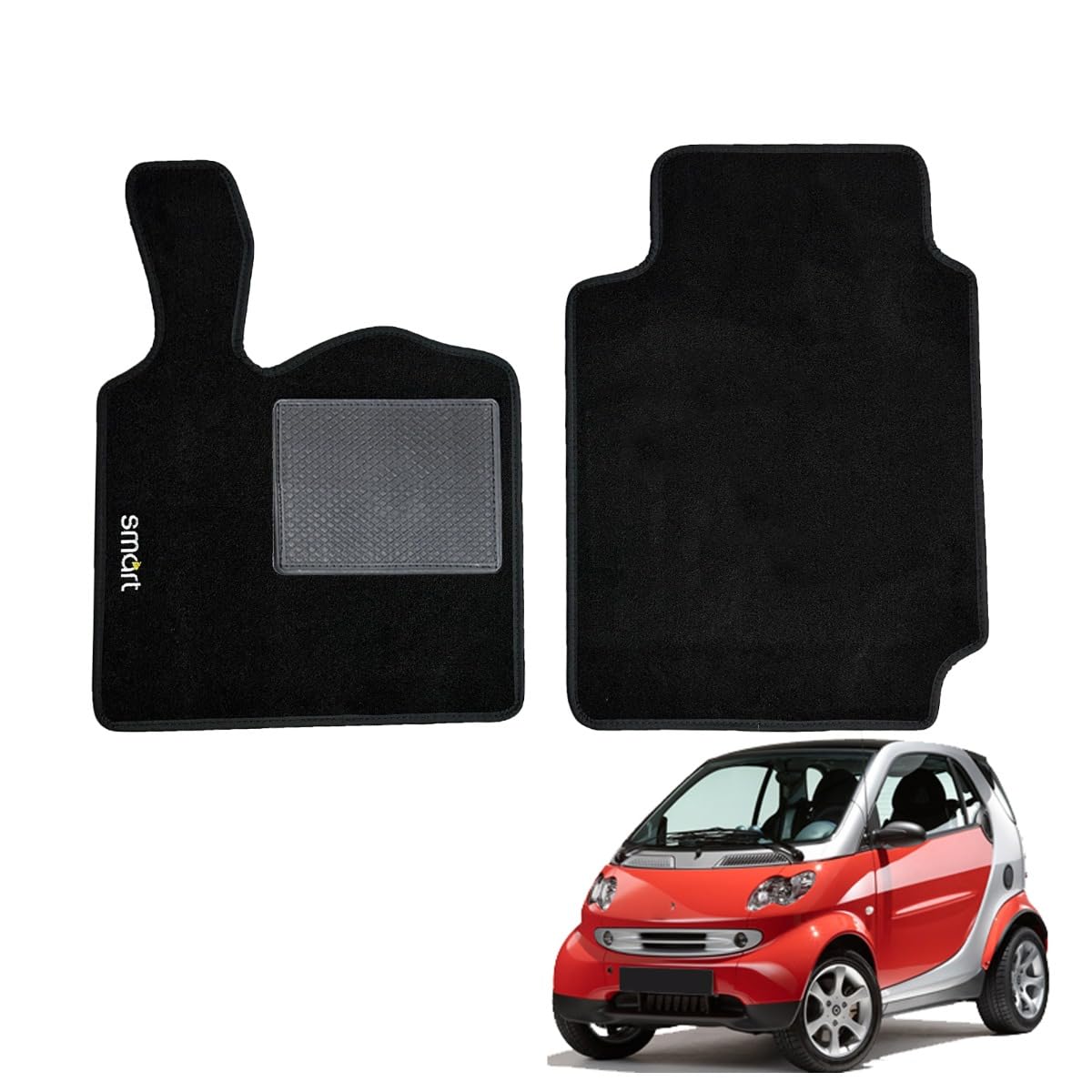 W-Parts Serie 2 Fußmatten - Schwarze, rutschfeste Teppiche für Smart Fortwo 450 (2004-2007) mit eingenähtem Absatzschoner und Anti-Rutsch-Streifen von W-Parts