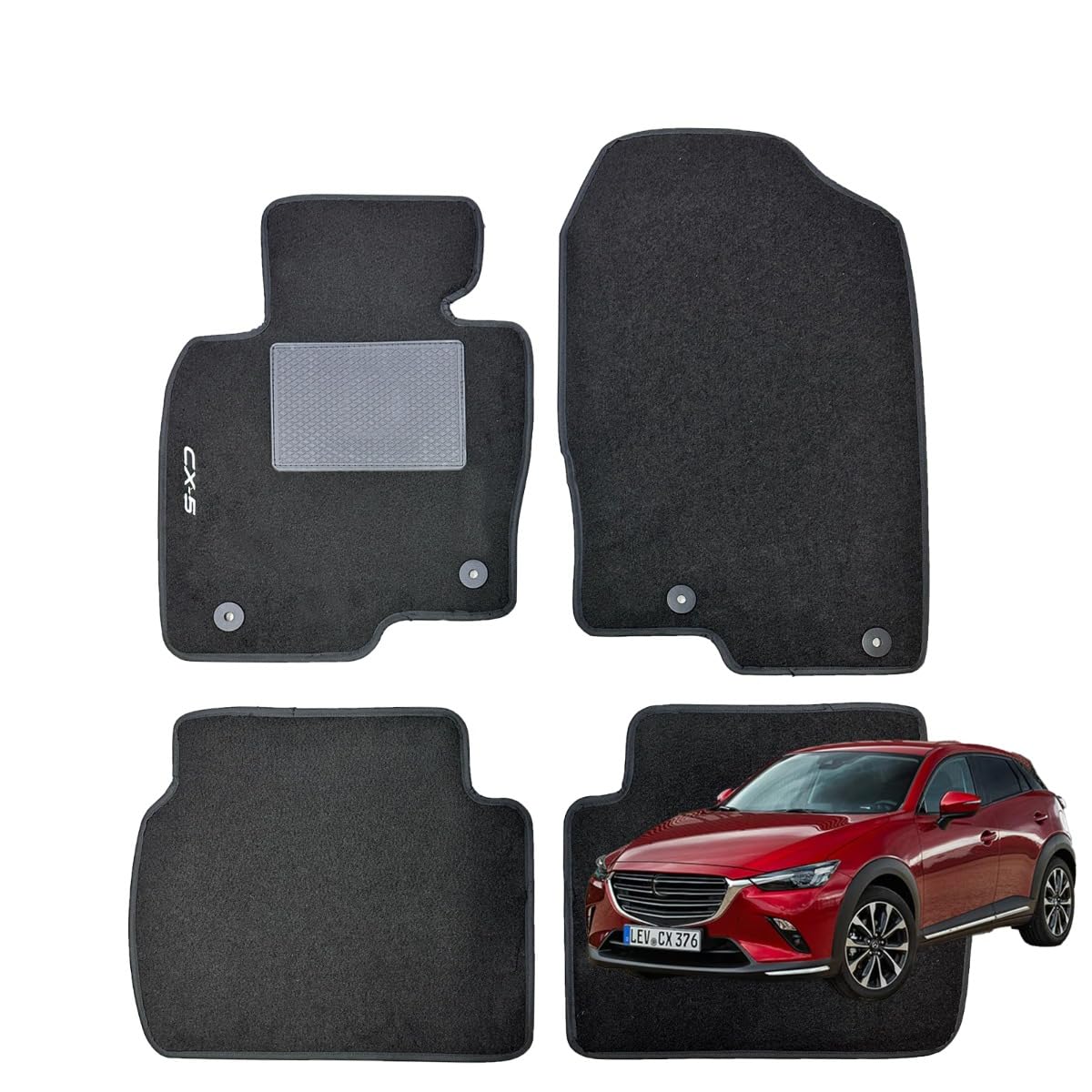 W-Parts Serie 4 Fußmatten - Schwarze, rutschfeste Teppichmatten für Mazda CX-5 I (KE, GH) 2011-2017 und CX-5 II (KF) ab 2016 von W-Parts