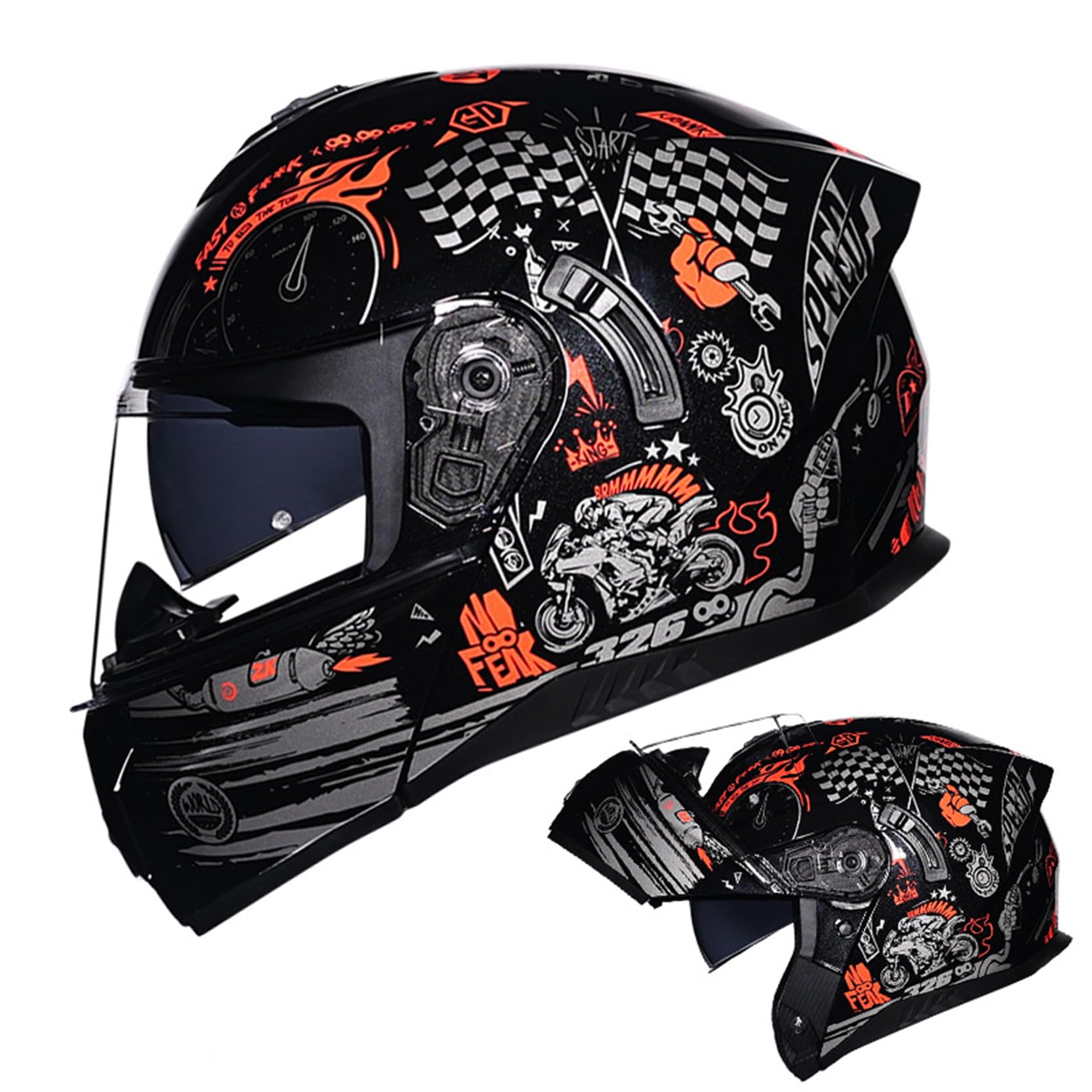 Hochklappbarer Motorradhelm mit Doppelvisier, ECE-geprüfter Integralhelm, hochfeste Schale, atmungsaktives, herausnehmbares und waschbares Futter, Belüftungsdesign,E-XXL(61~62cm) von WABMJGW