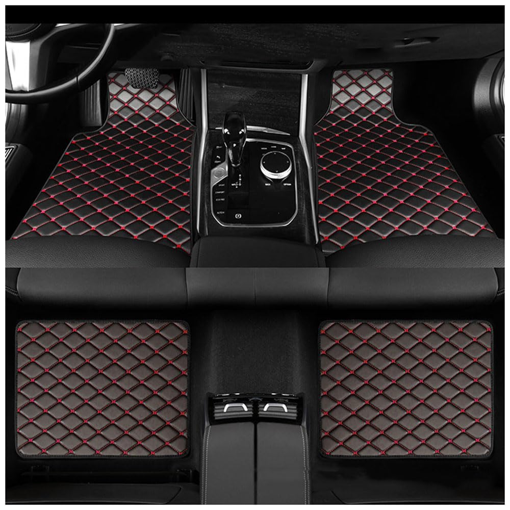 4 Stück Auto-Leder-Bodenmatten, für Ford KUGA ST-Line (2015-2019) Auto vorne und hinten Fußmatten Allwetter-Leder wasserdicht rutschfest Kratzfest,A-Black red von WACDXST