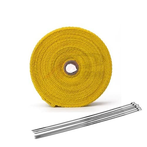 Hitzeschutzband Motorrad Auspuff Thermischer Auspuff 2,5 cm * 5 m Auspuff Wärmeband Wrap Rohr Wrap Shields Krümmer Header Isolationsrolle Auspuff Hitzeschutzband (Color : 2.5x5m Yellow) von WADIMA