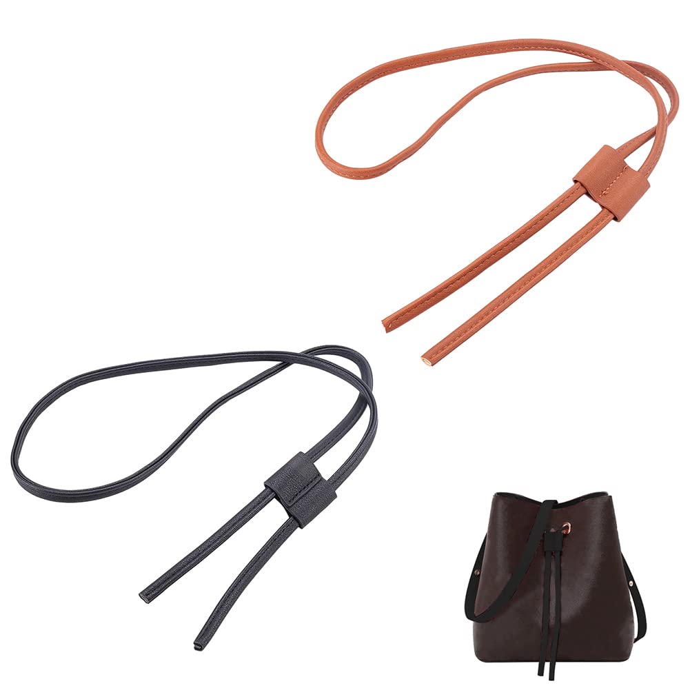 WADORN 2 Stück 2 Farben PU-Leder Kordelzug Für Bucket Bag 100 cm Abnehmbarer Lederzugriemen Für Umhängetasche Kordelzug Bunche Zubehör (Schwarz + Braun) von WADORN