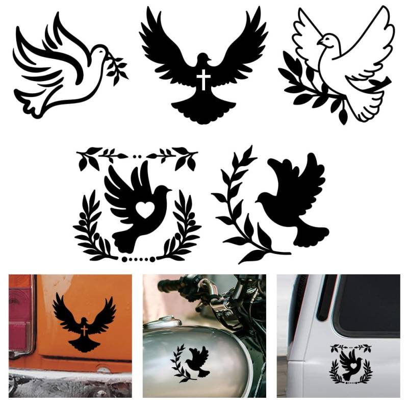 WADORN 5 Stile Friedenstaube Vinyl Aufkleber Vinyl Aufkleber Fürs Auto Taube Vogel Friedenstaube Olivenzweig Reflektierend Wasserfest Autofensteraufkleber Für Autos LKWs Stoßstangen Skateboards von WADORN