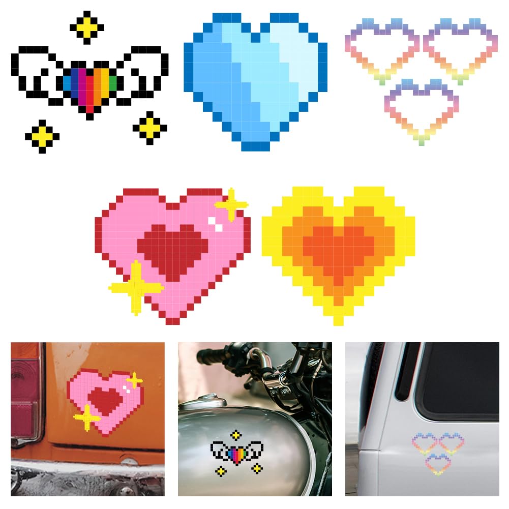 WADORN 5 Stile Valentinstag Liebe Herz Vinyl Aufkleber Aufkleber Love Heart Grafikaufkleber Vinyl Aufkleber Buntes Pixel Herz Reflektierende wasserdichte Autoaufkleber Für Autos LKWs Skateboards von WADORN