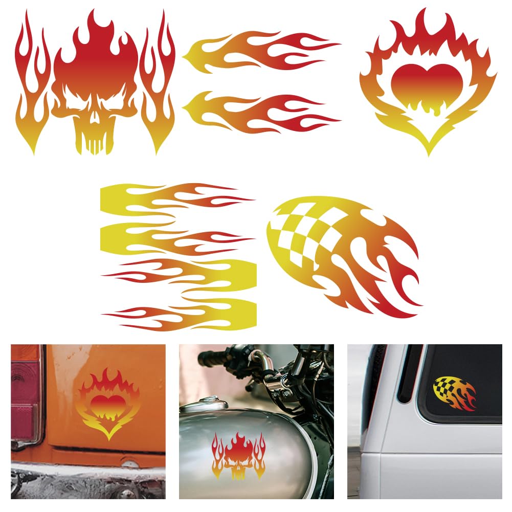 WADORN 5 x Reflektierender Flammen Autoaufkleber. Vinyl Aufkleber Mit Flammenstreifen Für Rennautos Rennsport Wasserdicht Vinyl Autoaufkleber Für Geländefahrzeuge Motorräder Fahrräder Skateboards von WADORN