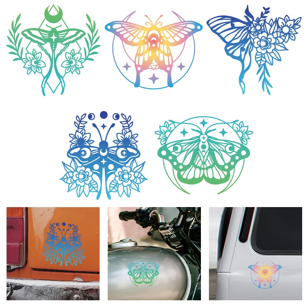 WADORN 5 x Vinyl Autoaufkleber Mit Mottenmotiv. Mottenblumen Aufkleber Zur Fahrzeugdekoration Insekten Autoaufkleber Wasserfest Selbstklebende Vinyl Aufkleber Für LKW Auto Fenster Stoßstange Laptop von WADORN