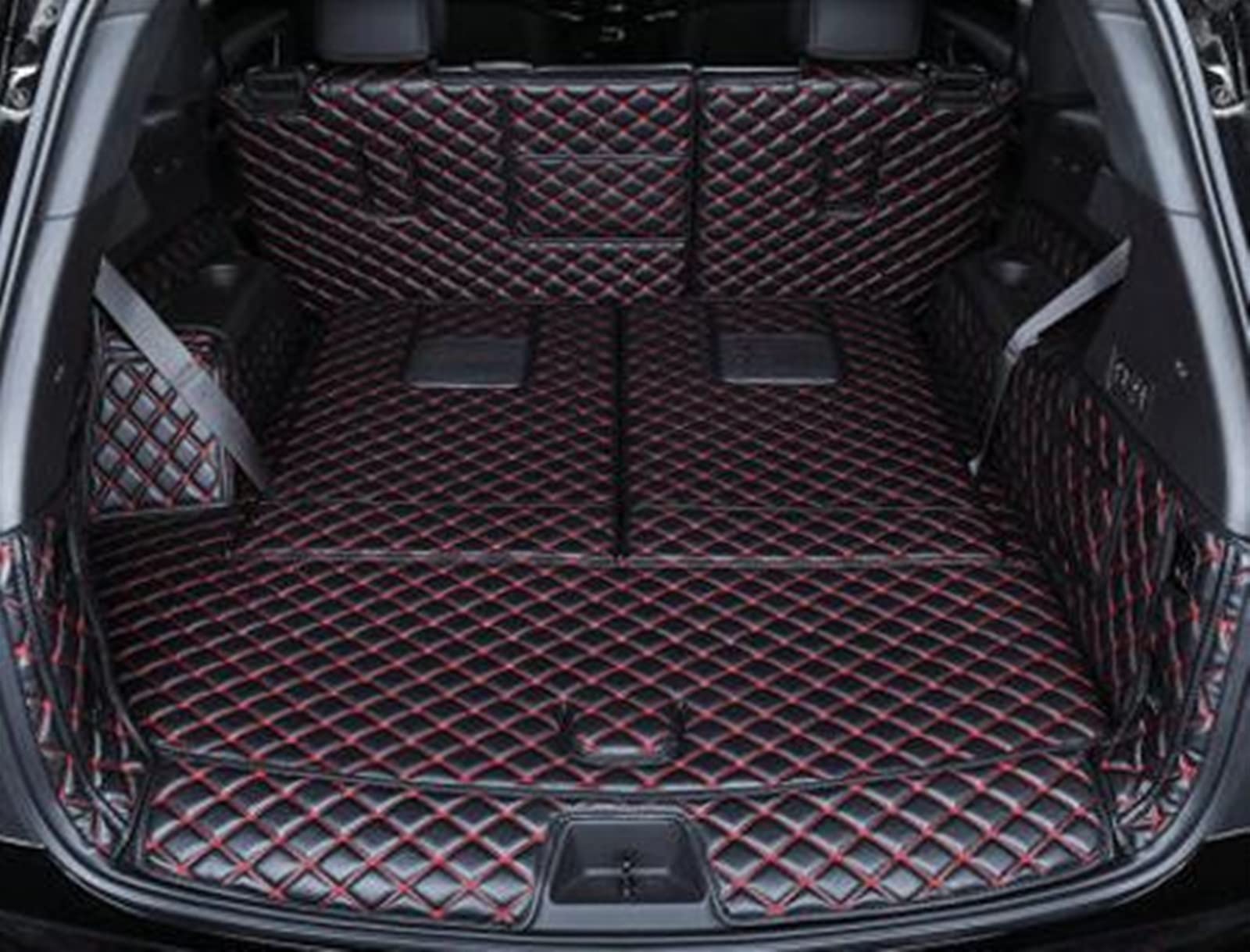 Auto Kofferraumschutz Kofferraumschutz Komplettset Kofferraummatten Kofferraumteppiche Cargo Liner Gepäckabdeckung Für Cadillac XT6 7 Sitze 2020 2021 2022 Antirutschmatte (Farbe : Black with red) von WAHRE