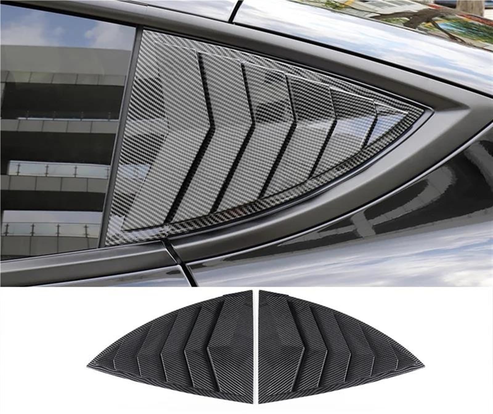 Auto Sonnenschutznetz Auto Hinten Dreieck Fensterläden Dreieck Sonnenschirm Geändert Dekoration Für Tesla Für Modell Y Auto UV Schutz(Glossy Carbon Fiber) von WALEQW