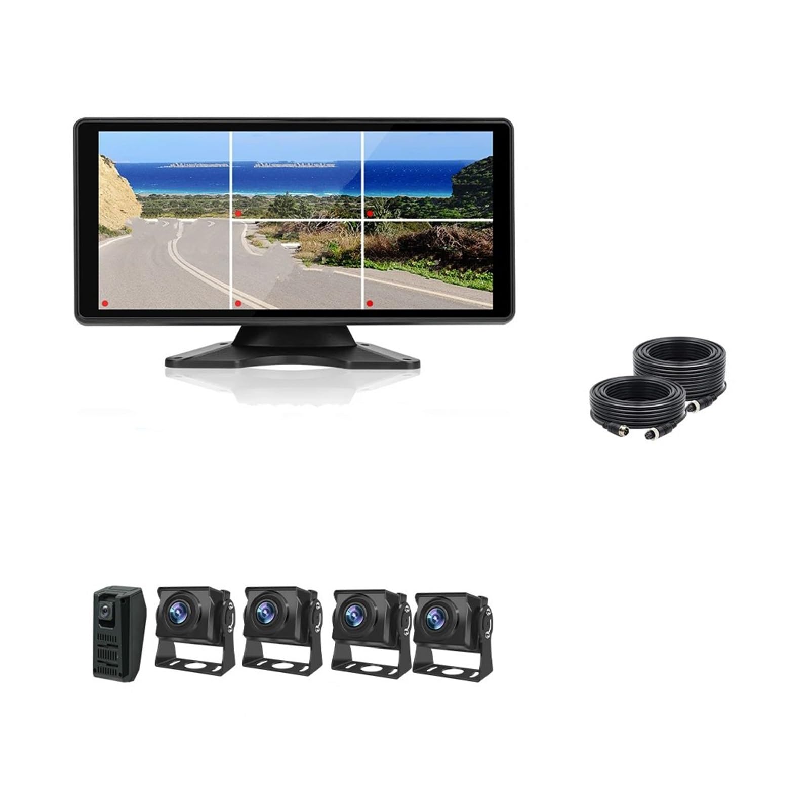 Einparkhilfe 1080P Rückansicht Kamera LKW Fahrzeug IPS Touchscreen Backup Kamera Für Bus Für Rv Für 10,36 Zoll AHD 5CH LKW Monitor Aufnahme DVR Weitwinkel- Rückfahrkamera(Monitor-4cam) von WALEQW