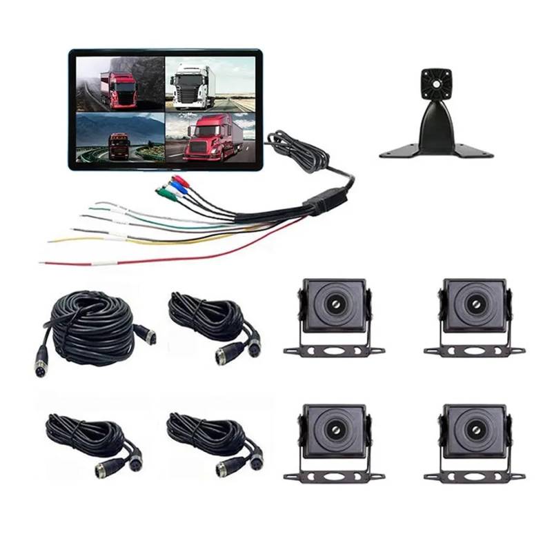 Einparkhilfe Rückfahrkamera-Rückfahrsystem Parküberwachung 10,1 Zoll, AHD 1080P 4-Kanal, LKW-Rückfahrkamera Aufzeichnungsmonitor Touchscreen, Fahrzeug-DVR-Kit Weitwinkel- Rückfahrkamera(128G) von WALEQW