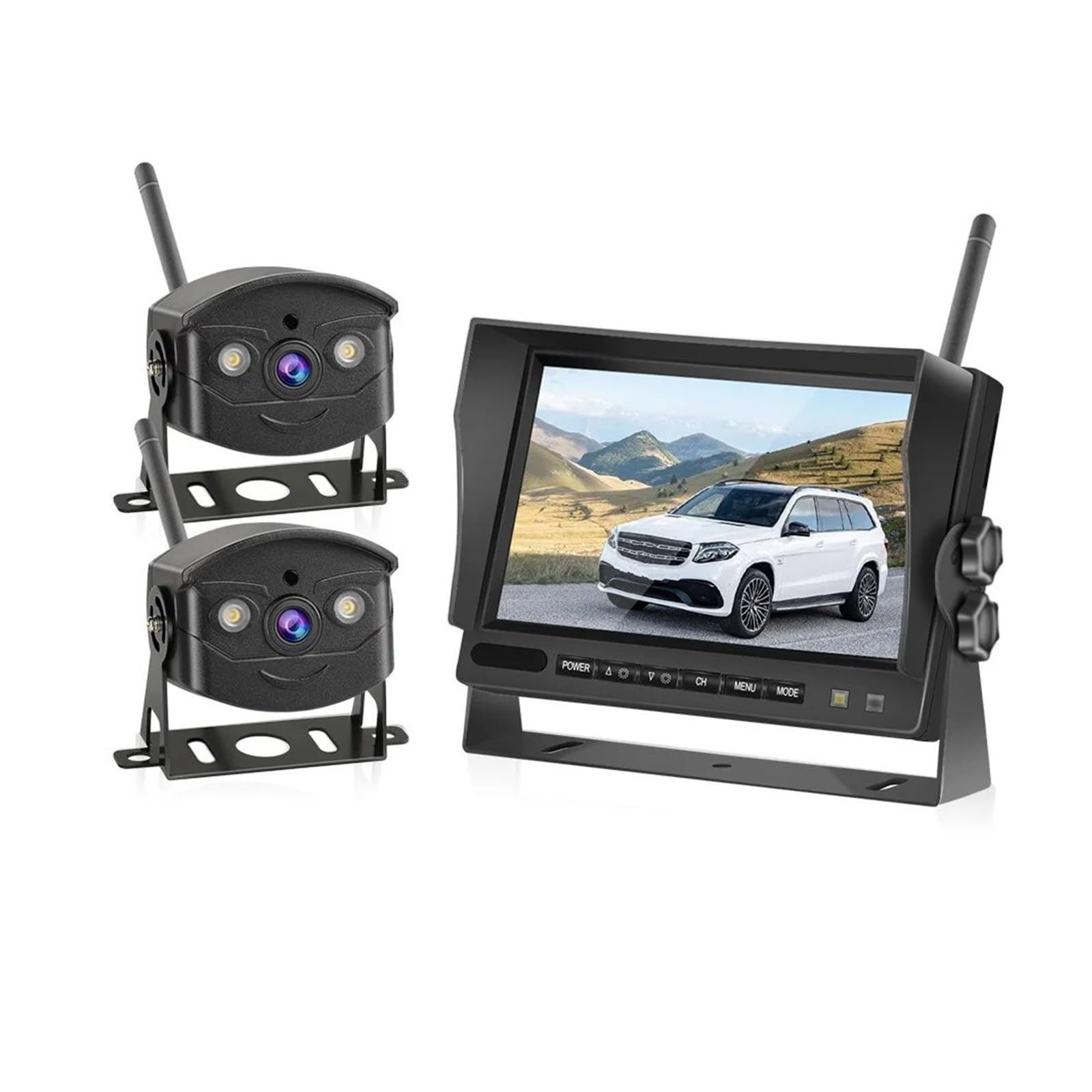 Einparkhilfe WiFi Rückfahrkamera Für Auto, Für Wohnmobil, Für Bus, Für TV-Bildschirm, 7-Zoll-Automonitor, Kabelloses LKW-Backup, Rückansicht, HD-Display Weitwinkel- Rückfahrkamera(2 Camera) von WALEQW