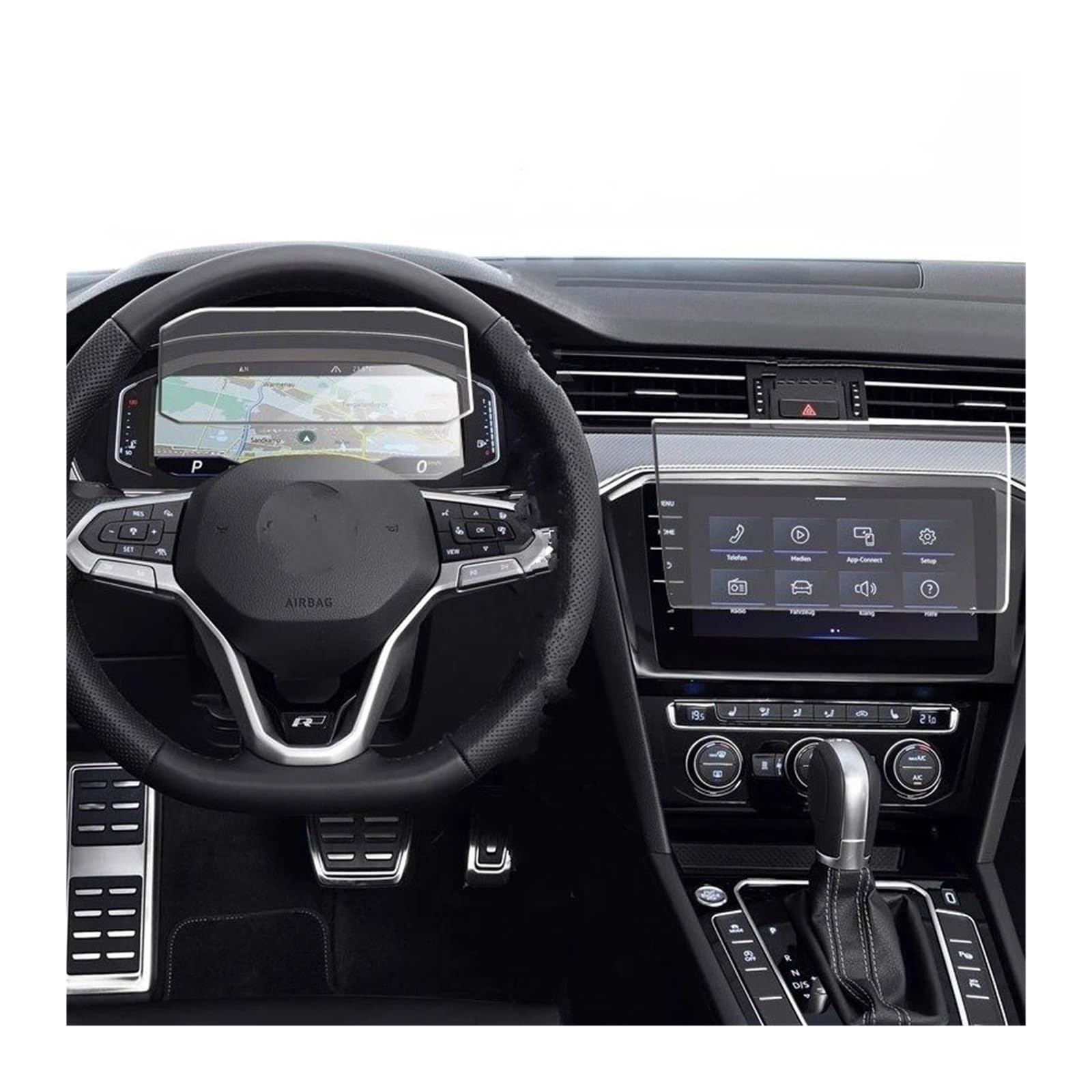 Navigation Schutzfolie Für VW Für Passat 2018 2019 2020 Auto Navigation Gehärtetes Glas LCD Screen Schutz Film Aufkleber Dashboard Schutz Zubehör GPS Displayschutzfolie(Glass Instrument and GPS) von WALEQW