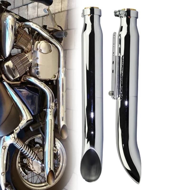 1 Paar Motorrad Auspuff Muffller Rohr Für Harley Für Suzuki VL 125 800 1500 Intruder Bobber Chrom Verjüngt Drehen Heraus Eisen Schalldämpfer (Color : Chrome) von WALKFB