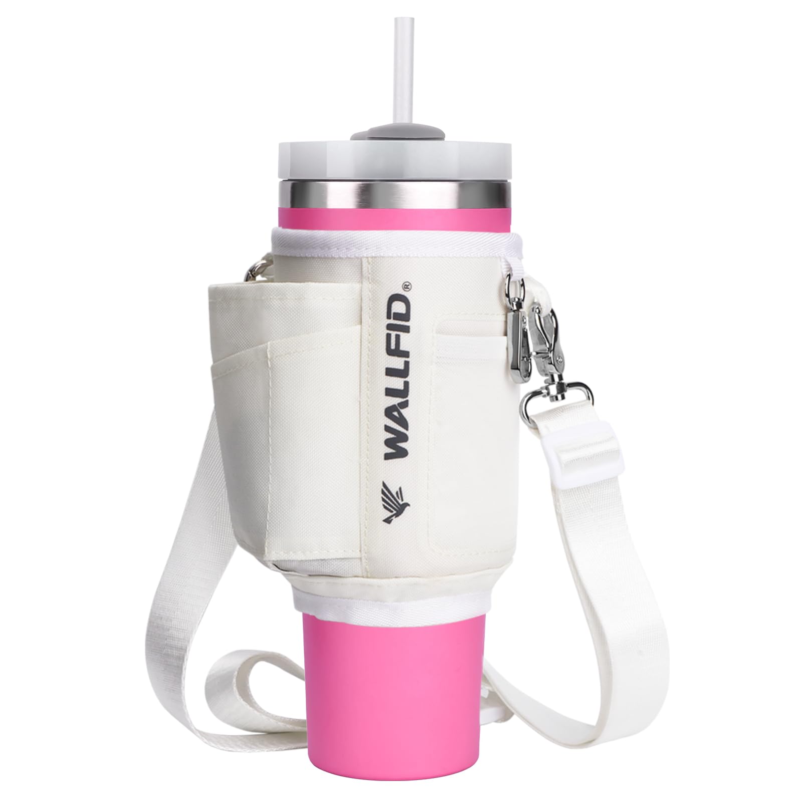 WALLFID Flaschenhalter, kompatibel mit Stanley 40 oz Tumbler, mit verstellbarem Gurt und Fächern, praktische Tasche für Outdoor-Aktivitäten und Fitness (1-Schneeperlen) von WALLFID