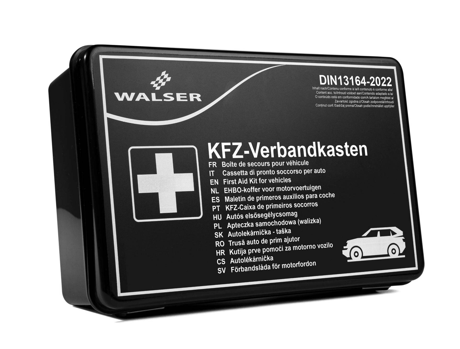 KFZ Verbandskasten schwarz nach DIN 13164:2022, Auto-Verbandskasten, Erste Hilfe Koffer schwarz von WALSER