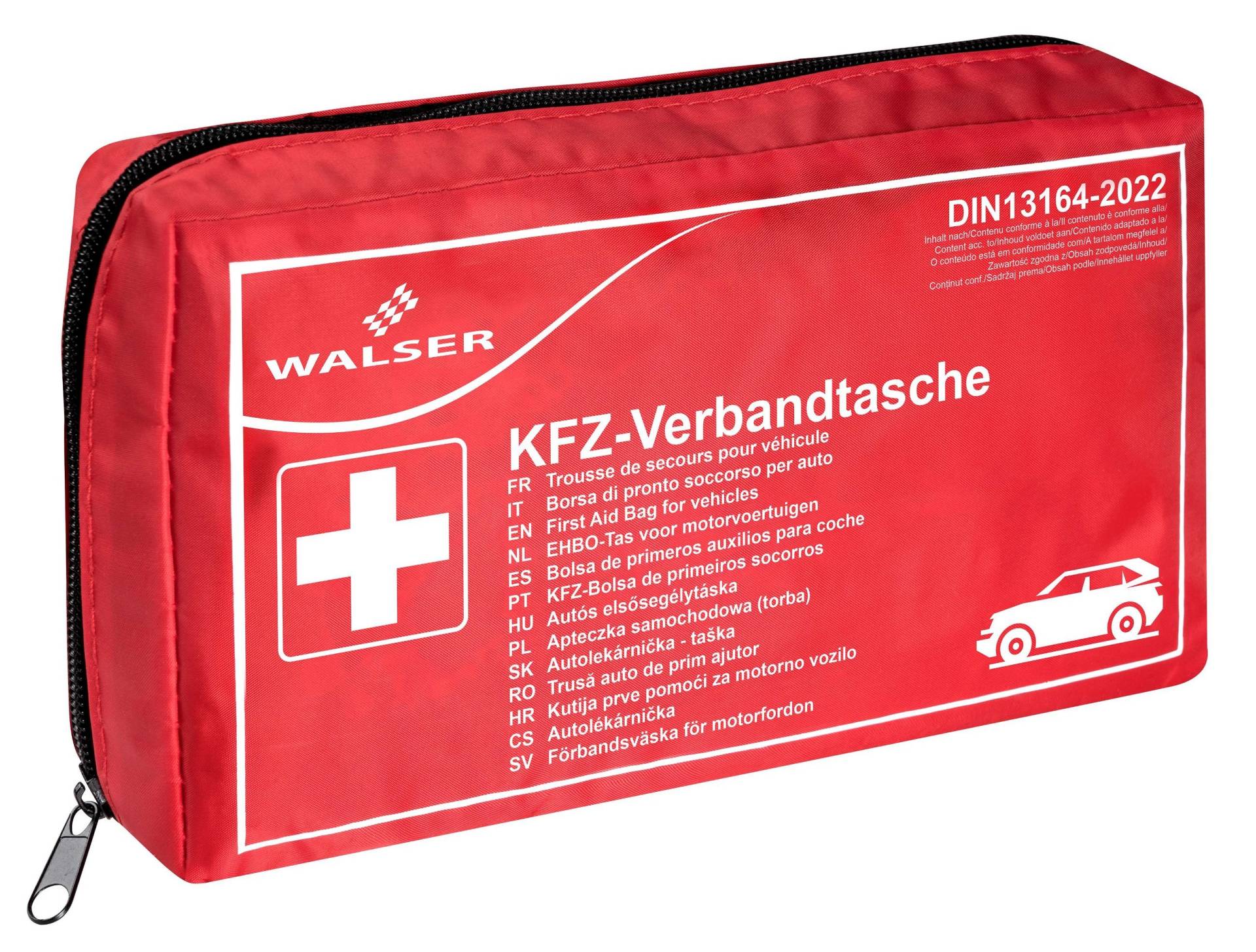 KFZ Verbandstasche rot nach DIN 13164:2022, Auto-Verbandstasche, Notfall-Set Auto rot von WALSER