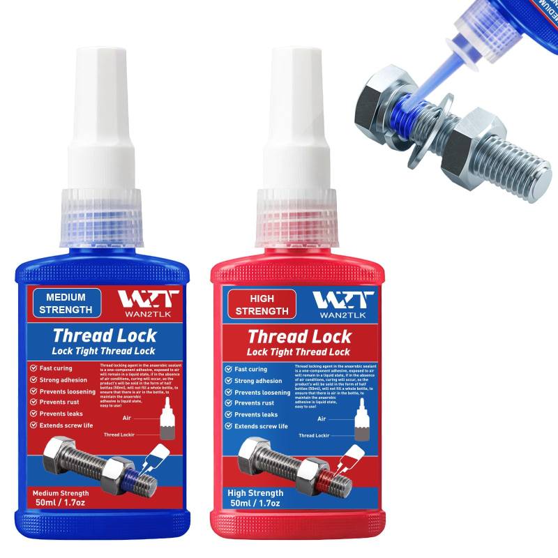 WAN2TLK 2 x 50 ml Schraubensicherung mittelfeste und hochfeste, Locktight Schraubensicherungsmittel zum Füllen von Spalten und Festziehen von Schrauben und Muttern (ThreadLocker Blue and Red) von WAN2TLK