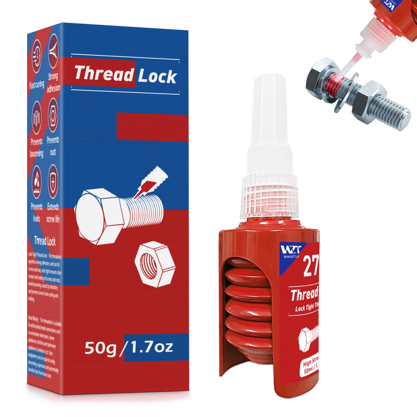 WAN2TLK 50 ml Schraubensicherung Hochfest, Schraubenkleber für die Sicherung von Justierschrauben, Schraubensicherungsmittel für Muttern und Bolzen, Prevent Loosening and Corrosion von WAN2TLK