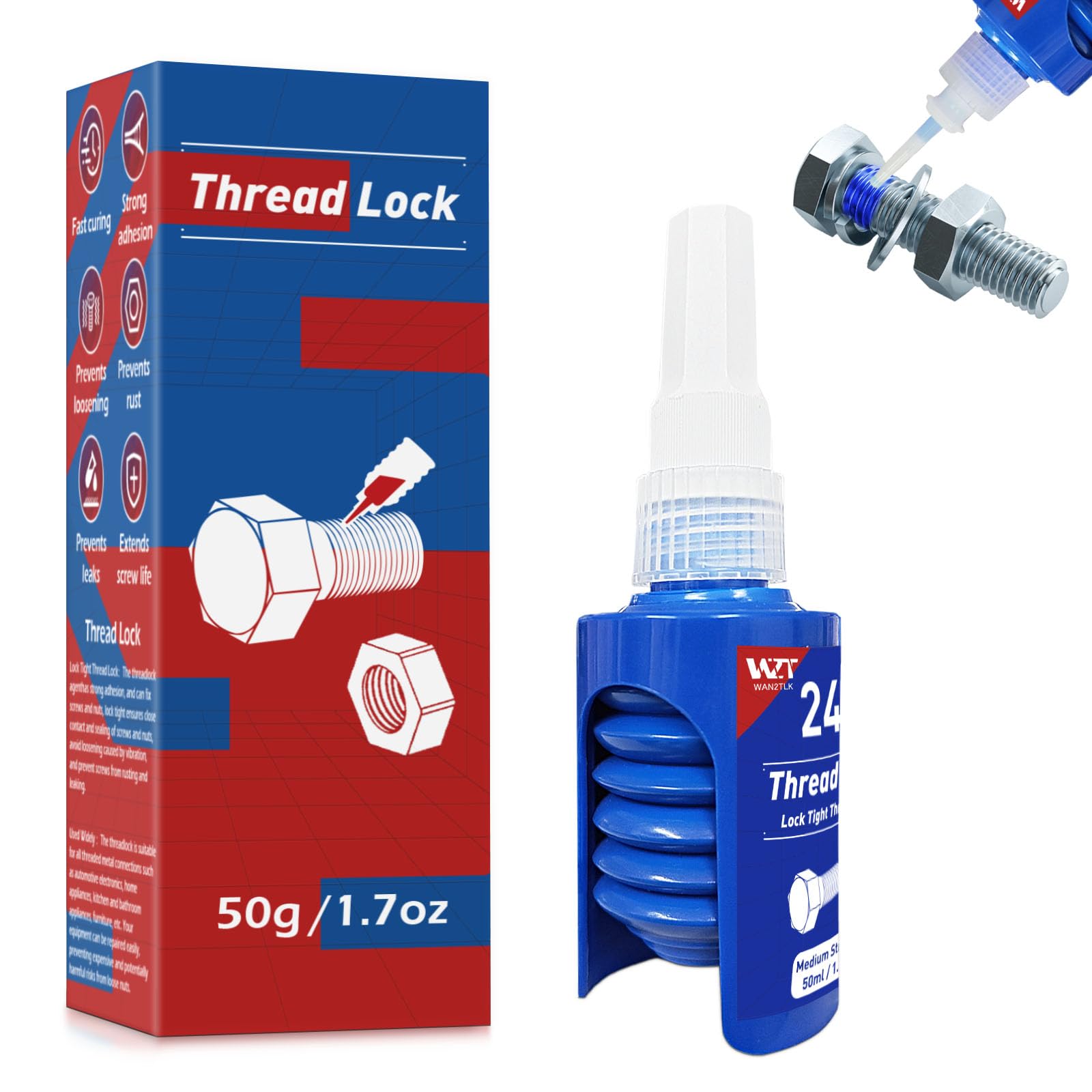 WAN2TLK 50ml Thread Lock Blue, Schraubensicherung, Schraubensicherung Mittelfest zum Füllen von Lücken und Festziehen von Schrauben und Muttern, Schraubenkleber (Threadlocker Blue) von WAN2TLK