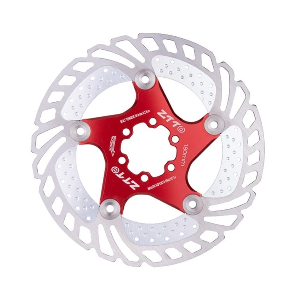 Bremsscheiben Fahrrad MTB Schnellkühlung Fahrradkühlscheibenbremse schwimmendem Rotor 7075 Al Edelstahl Mountain Road Bike 140/160/180/203 mm Fahrrad Bremsscheibe(Cooling 180mm Red) von WANGBINGXING