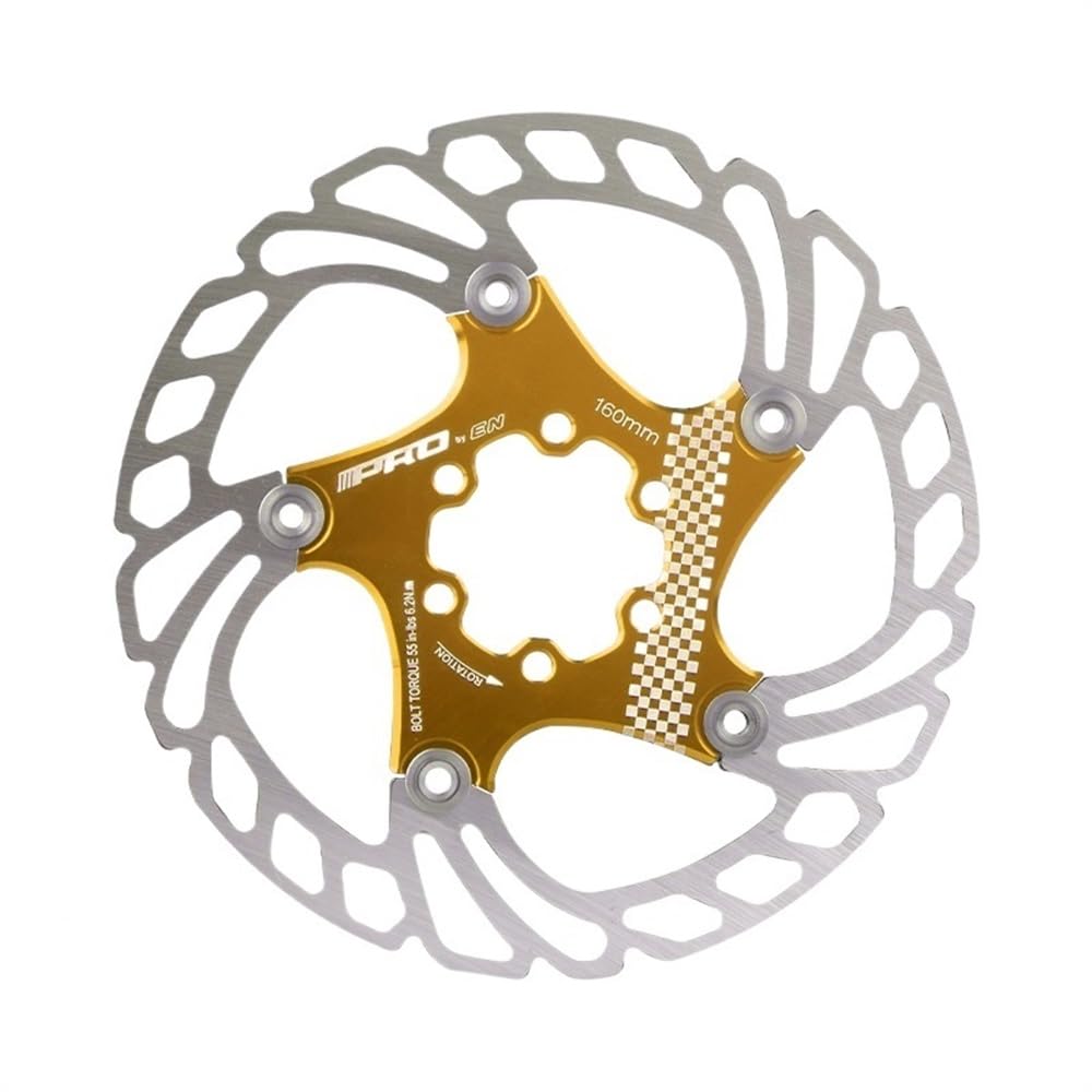Bremsscheiben Fahrrad Mountainbike Edelstahl -Skid -Scheibe 140 mm 160 mm 180 mm 203 mm dünne und leichte Bremsbeläge schwimmende Rotoren Fahrradteile Fahrrad Bremsscheibe(160MM gold) von WANGBINGXING