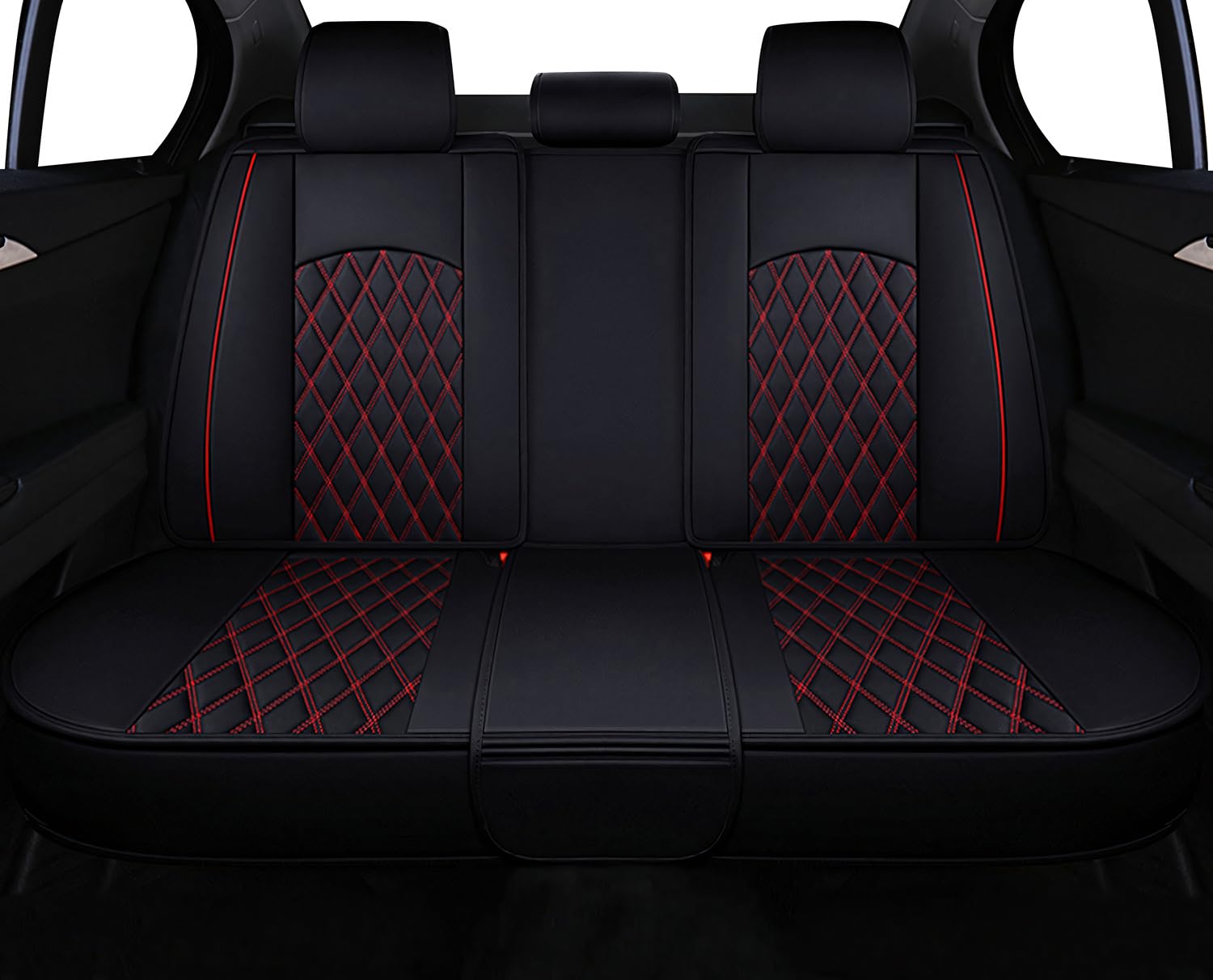 WANGIRL Sitzbezug Auto Rückbank, Autositzbezüge Leder Universal Geteilter, Kompatibel mit Den Meisten Limousinen und SUV (Schwarz Rot) von WANGIRL