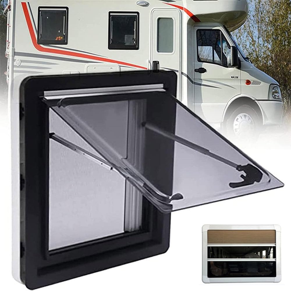 Caravan Seitenfenster, Wohnwagen Fenster, Wohnmobil-Fenster, Seitlich Aufklappbares Wohnmobil-Fenster, Verdunklungsrollo RV Scharnierfenster Wohnmobilfenster Mit Insektenschutznetz,35*28cm von WANGYYDS