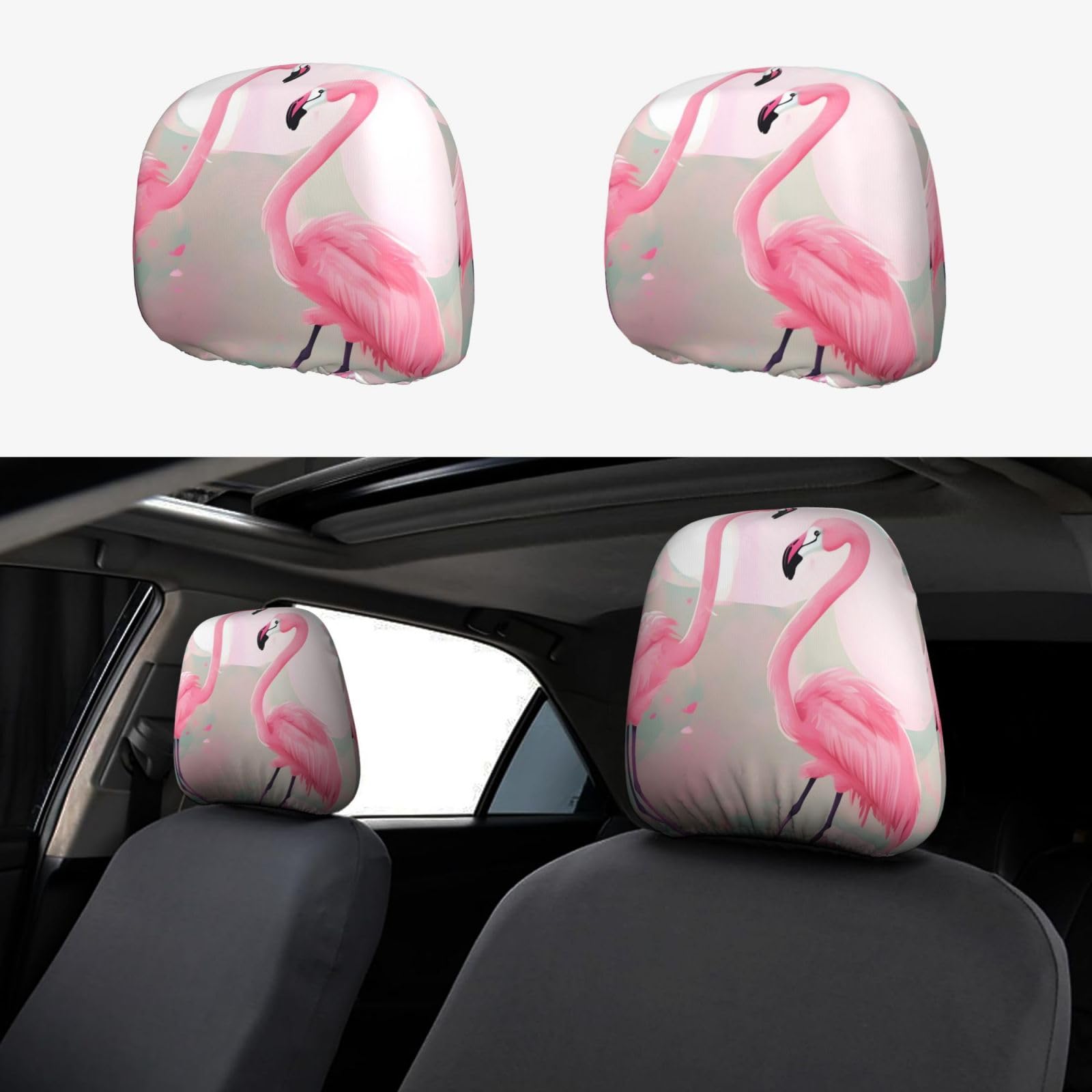 WANLON Love Flamingo Personalisierte Auto-Kopfstützenbezug, modisches Innenzubehör für Autos, SUVs, LKWs und Lieferwagen, 2 Stück von WANLON