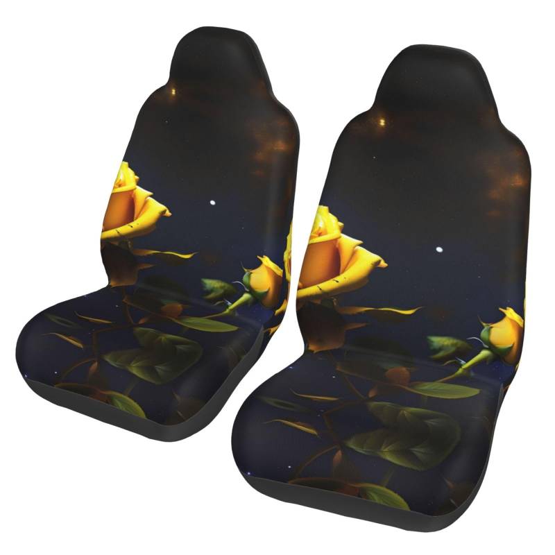 Yellow Roses Starry Night Universal-Autositzbezüge für Damen, Auto-Vordersitzschoner, geeignet für Autos, SUVs, Limousinen, LKWs von WANLON