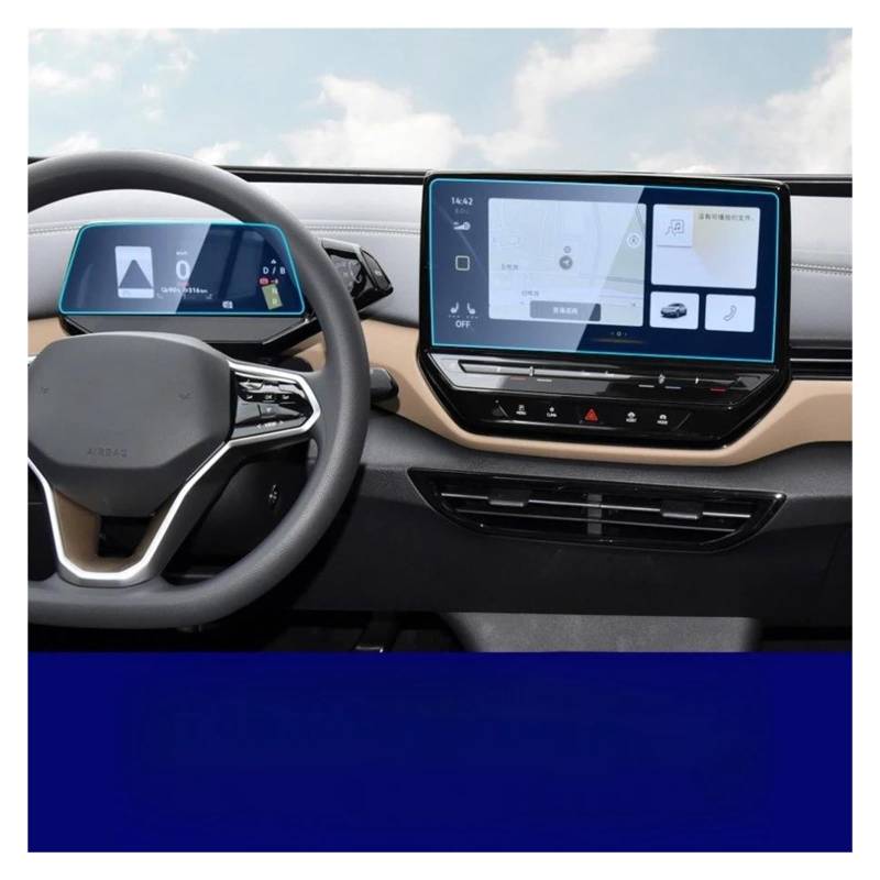 Auto Navigation Schutzfolie Für VW Für ID.4 2021 2022 2023 2024 12 "Navigation Glas Touch Screen Abdeckung Schutz ID4 Crozz/X & 5,3" Dashboard Schützen Film GPS Transparent Navi Folie(2PCS Blue Ray) von WANSONGHUI