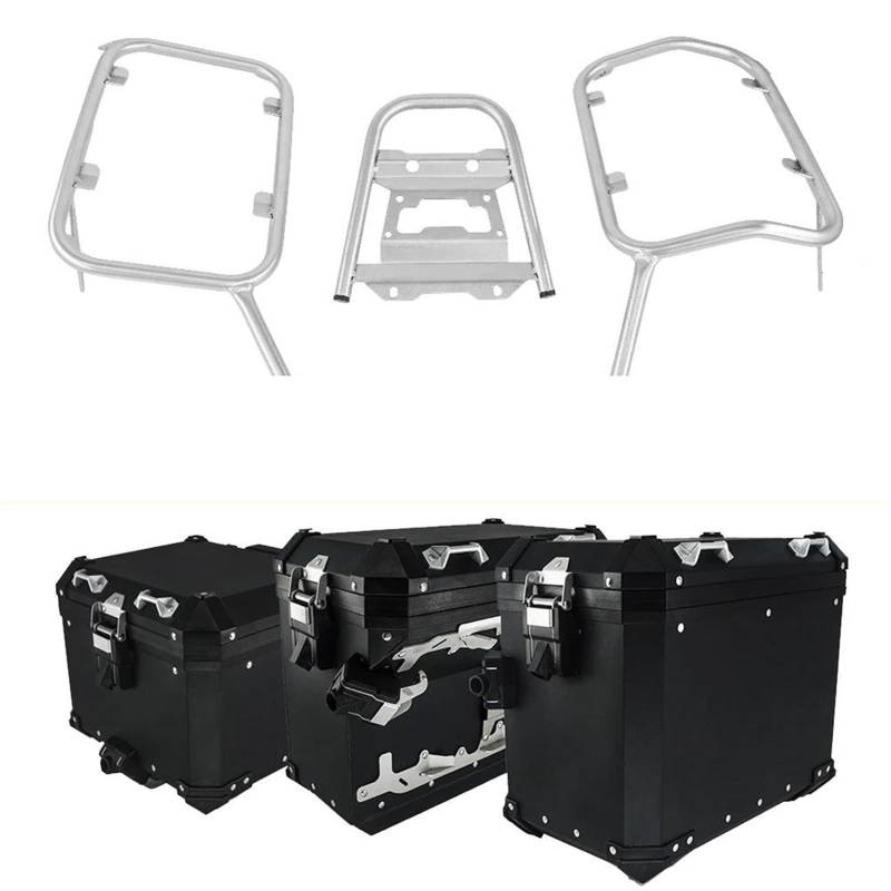 Für XADV 750 XADV750 2017-2020 Motorrad-Packtaschenkoffer Aluminium-Sattelträger Gepäckbox Edelstahlhalterung Motorradgepäckträger Hinten(One Set-BK) von WANSONGHUI