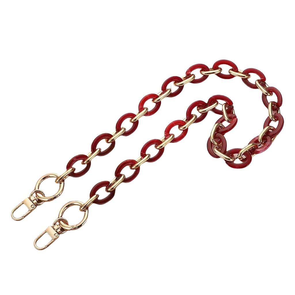 WANYI 120CM Taschenkette Gold Acryl Resin Taschengurte Ersatz Metallkette Taschenriemen Handykette Geldbörsenkette für DIY Taschen Handtasche Geldbörse mit Gold Karabiner (Rot) von WANYI