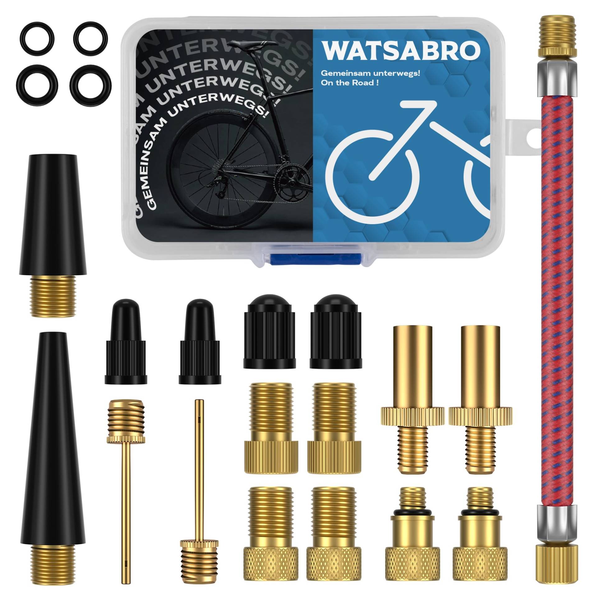 WATSABRO Fahrradventil Adapter Set,Autoventil Adapter und Französisches Ventil Adapter,Kompressor Ventiladapter,Luftpumpe Adapter von WATSABRO
