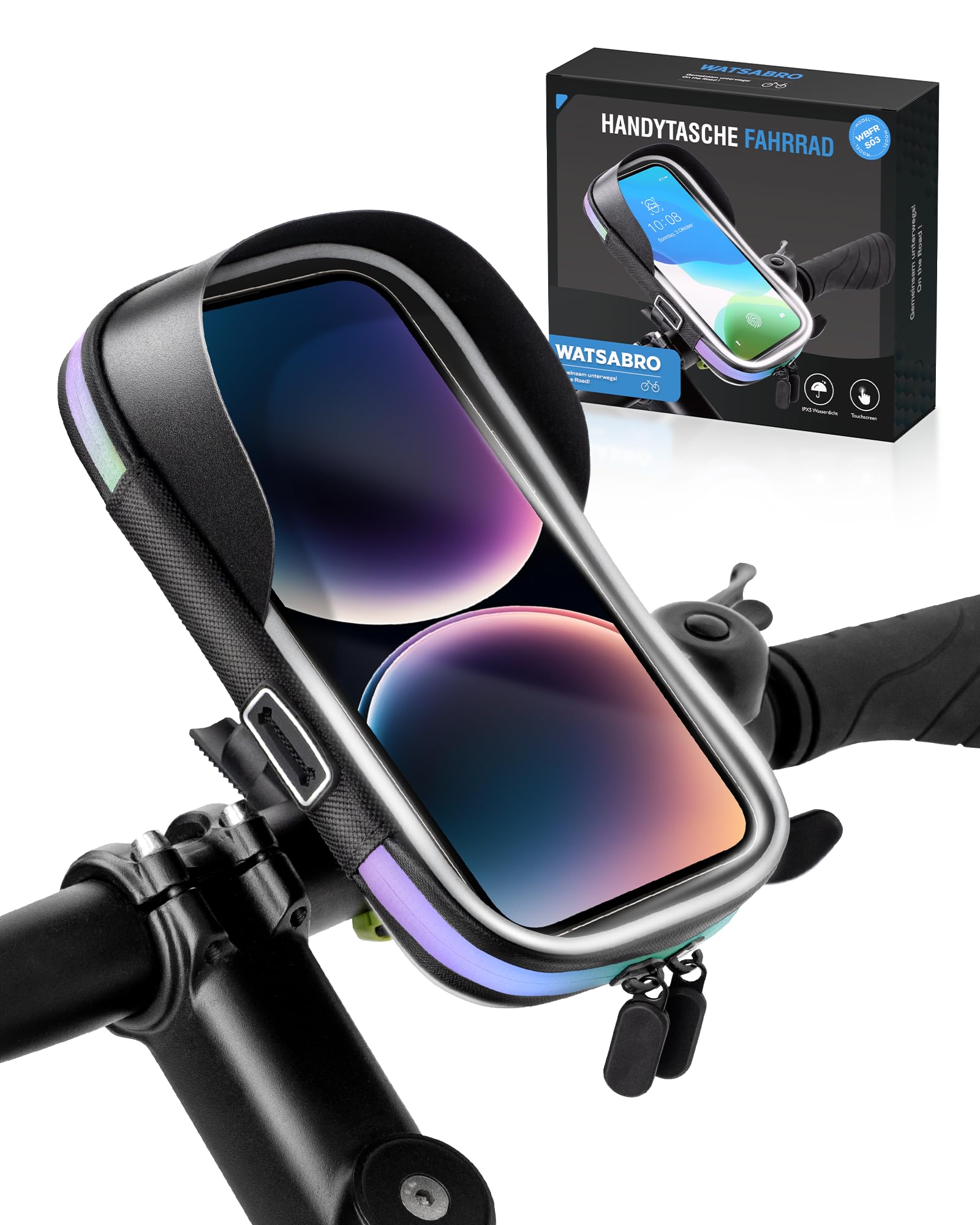 WATSABRO Handyhalterung Fahrrad Wasserdicht Handyhalter Motorrad 360°Drehbarem Fahrradhalterung Lenkertasche für Smartphones bis zu 7 Zoll mit Regenhaube Fahrradtasche Fahrradlenker Halter Tasche von WATSABRO