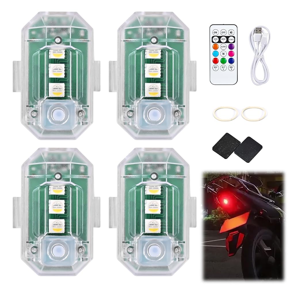 4 Stück Drahtloses Auto LED-Blitzlichter Akku mit Fernbedienung, 8 Farben Hochhelle Blitzleuchte,Auto Fernbedienung Blitzlicht,Led Blinklicht für Auto,Drohne,LKW,Motorrad von WAVATA