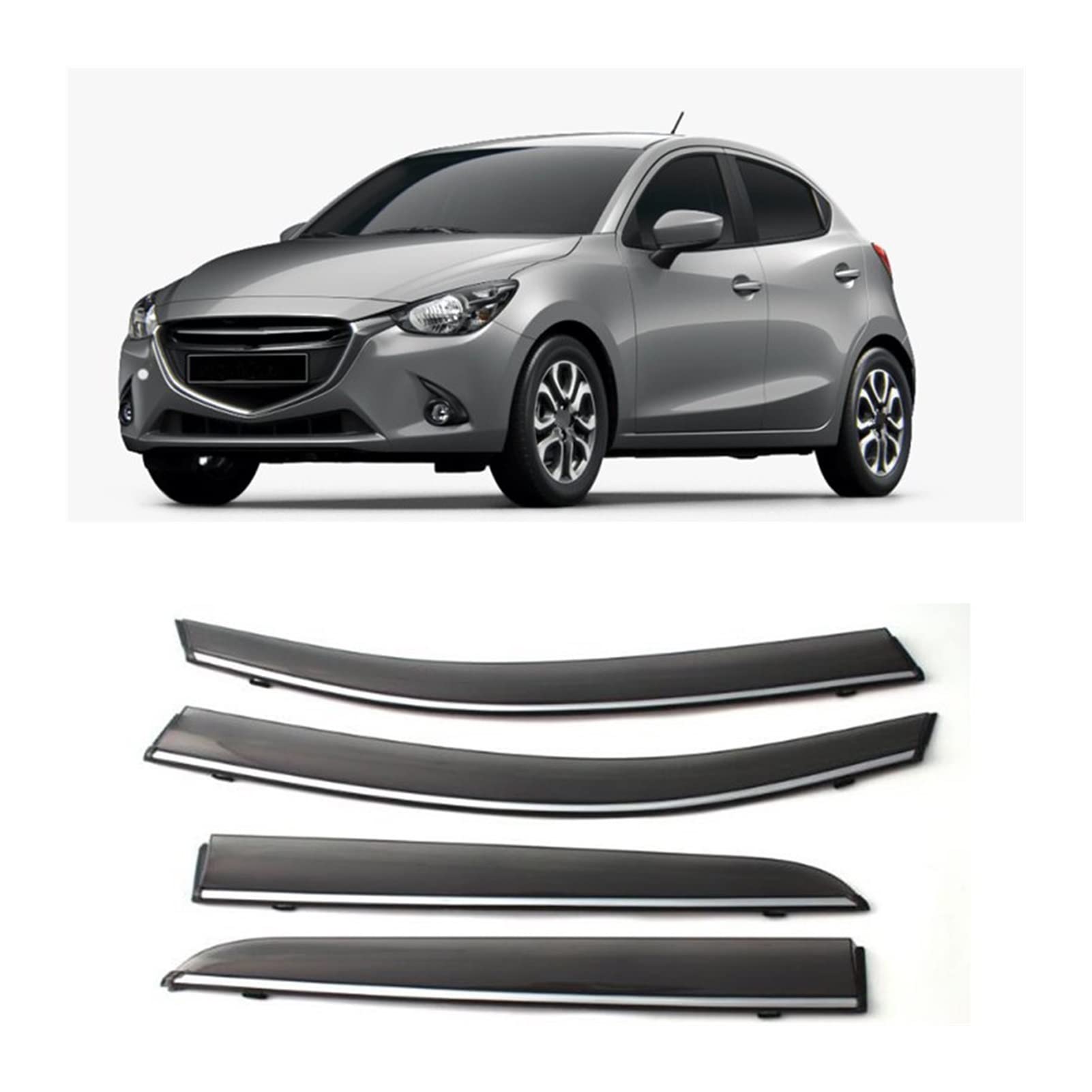 Visier Deflector Fenstervisiere Für Mazda 2 Hatchback 2010 2011 2012 2013 2014 2015 2016 2017 2018 Windabweiser Seitenfenster Regenabweiser von WAVEPEAK